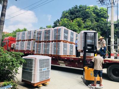 馬來西亞印尼東帝墳客商采購256臺潤東方環(huán)?？照{(diào)冷風(fēng)機(jī)